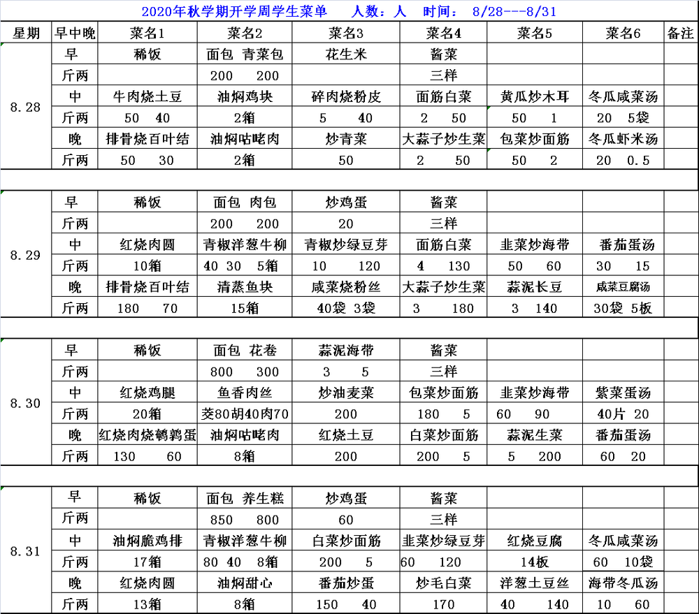 2020秋学期开学周学生菜单8.28-8.31.png